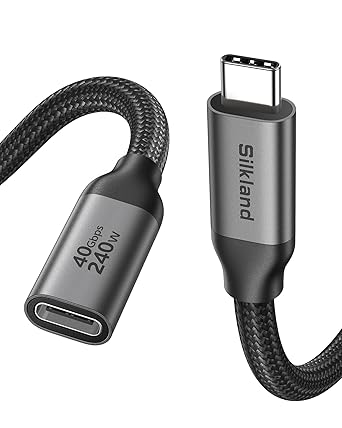 Silkland 40Gbps USB 4 Extension Cable for Thunderbolt 4, [240W Charging, 8K 60Hz] USB C Extender 6.6ft, 4K@240Hz Type C Male to Female Adapter Compatible for USBC Hub, iPhone 17/16, MacBook, iPad