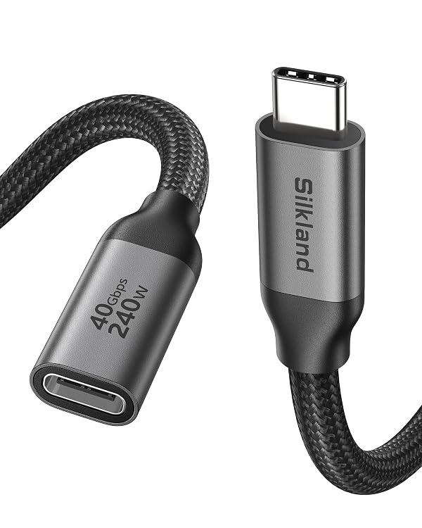 Silkland 40Gbps USB 4 Extension Cable for Thunderbolt 4, [240W Charging, 8K 60Hz] USB C Extender 3.3ft, 4K@240Hz Type C Male to Female Adapter Compatible for USBC Hub, iPhone 17/16, MacBook, iPad by Silkland - Used condition - US$18.19