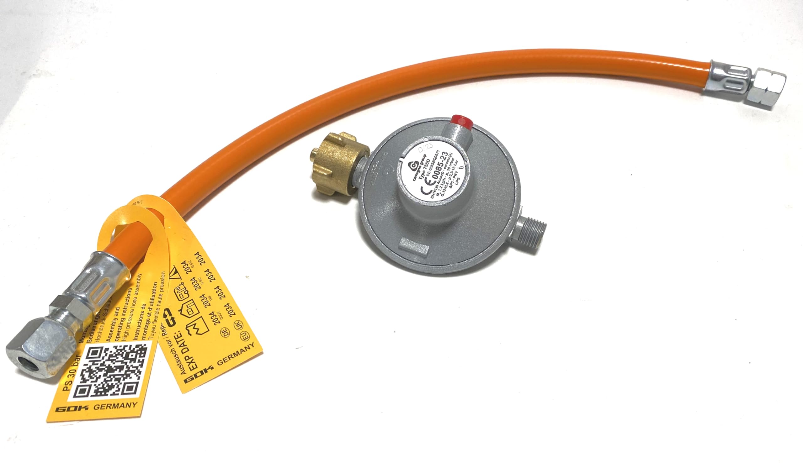 LPG-Megastore GOK/IGT Gas Regulator Caravan Motorhome 1.2 kg/h with 40 cm Gas Hose 8 mm