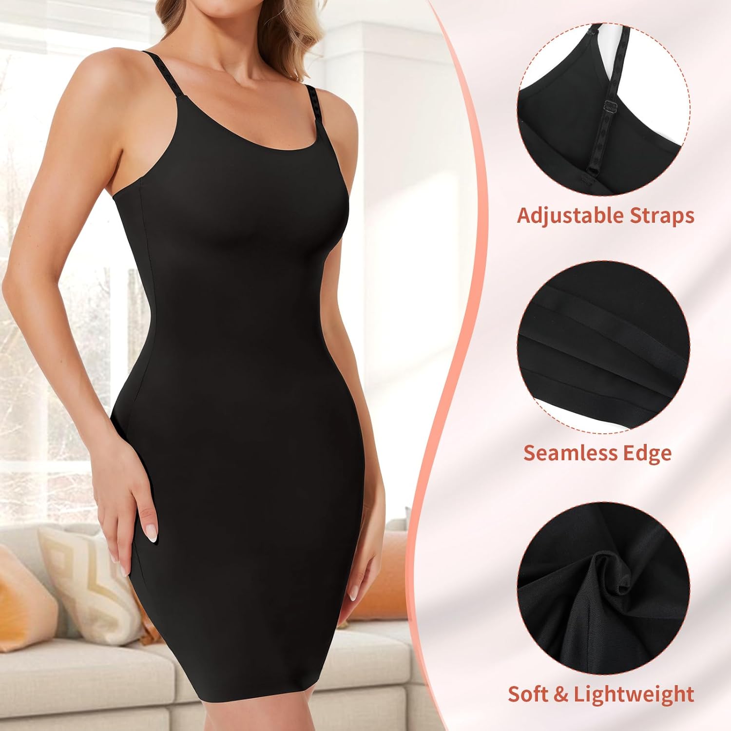 Shapewear Slips for Under Dresses, Full Slip Dress for Women Tummy Control Body Shaper Seamless Shaping Dress - Image 4