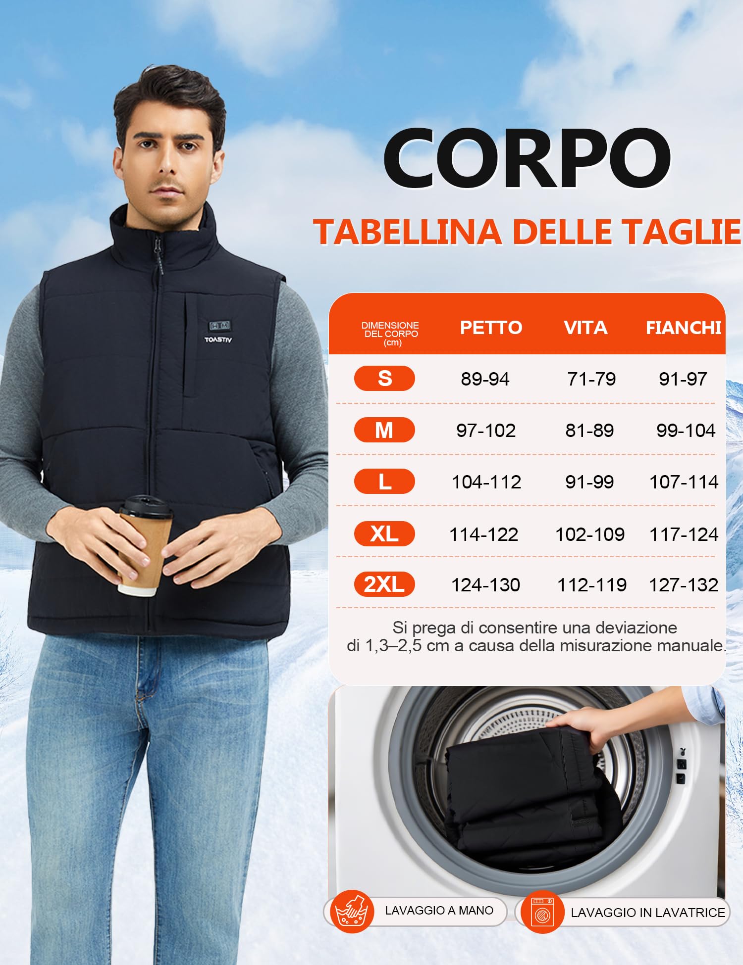Gilet Riscaldato Uomo con Batteria 20000mAh 7.4V - 8 Zone di Calore, Interno in Pile Caldo, Fino a 12 Ore, Lavabile Gilet Termico Elettrico