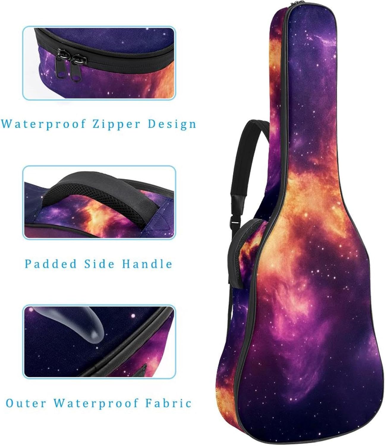 40 41 42 Inch Acoustic Guitar Bag, 0.4 In Thick Sponge Padded Guitar Case Gig Bag with Back Hanger Loop and 2 Pockets, Stary Night Cosmos Universe Astronomy