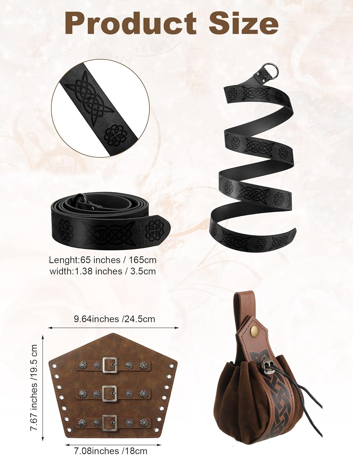 Suhine 6 Pcs Men's Halloween Renaissance Costume Set Medieval Vest Shirt Ankle Banded Pants Viking Belt Armband Pouch - Image 4