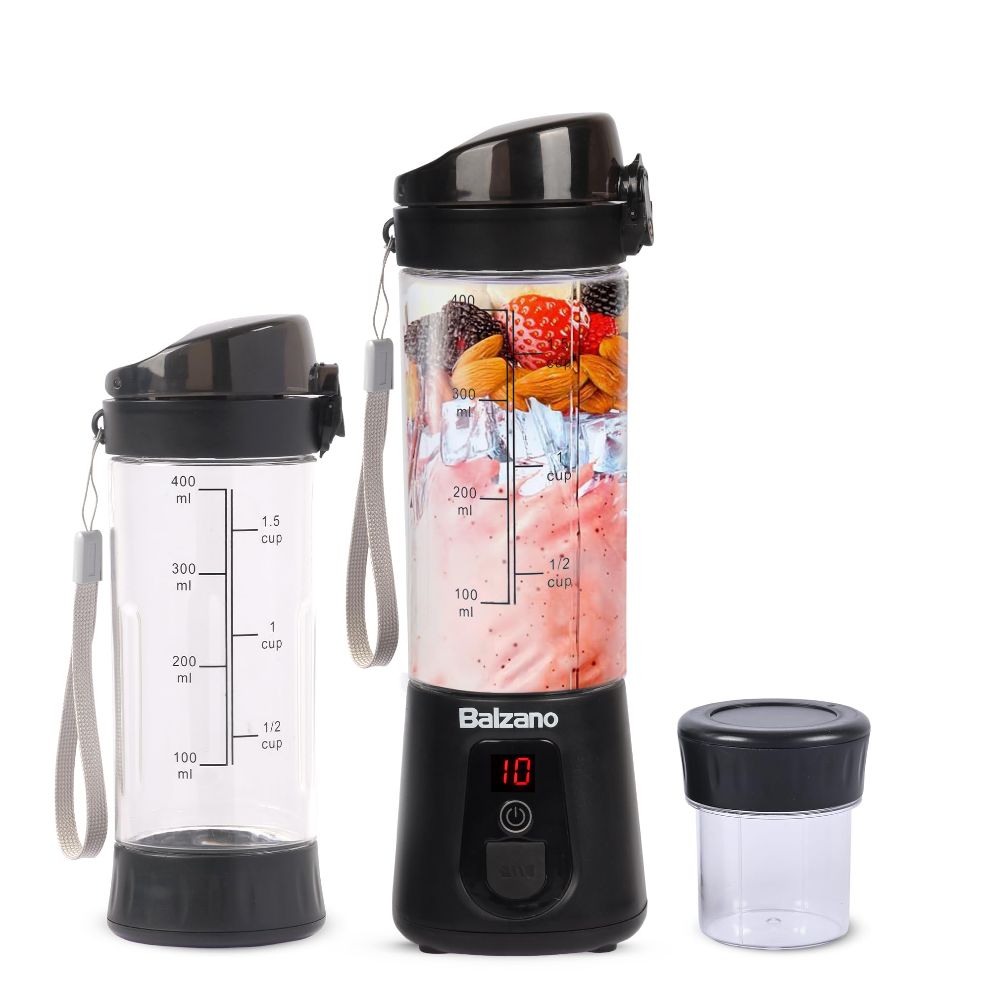 Balzano Portable Blender, Blender for Smoothie and Juices, Crush Ice, Baby Food Blender, Smoothie Blender, Wireless Travel Blender, Juicer Blender, Black