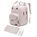 Qualyphant Large Diaper Bag Backpack for Two Kids Twins - Expandable Baby Bag (26-36L), Dual Big Compartments - Includes Changing Pad & Stroller Straps, Unisex Beige