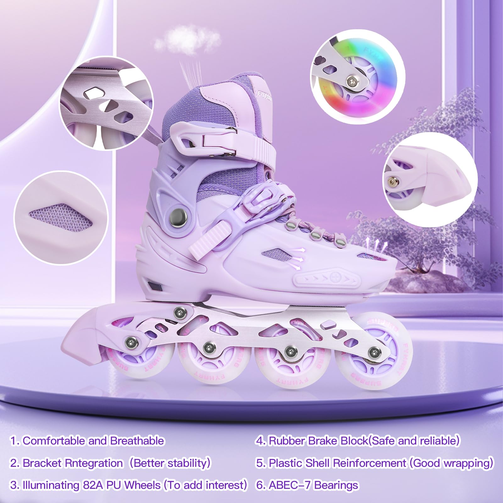 Patines en línea Ajustables 4 Tallas Niña Niños 4 Ruedas Interior Exterior