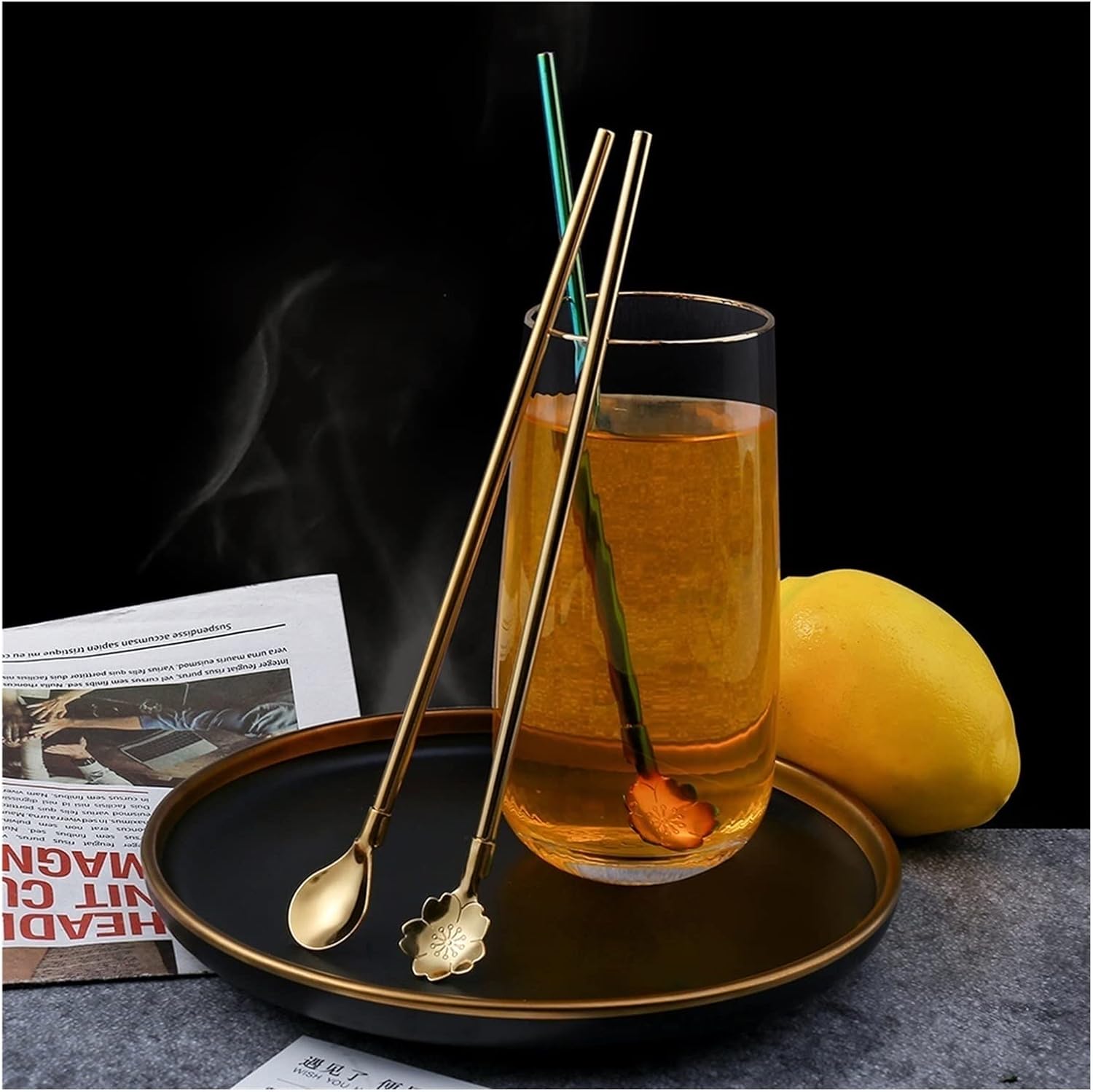 Coffee Scoops Cherry Straw Coffee Scoops Stainless Steel Spoons For Party Favors Kids Womens Best Friends(E)