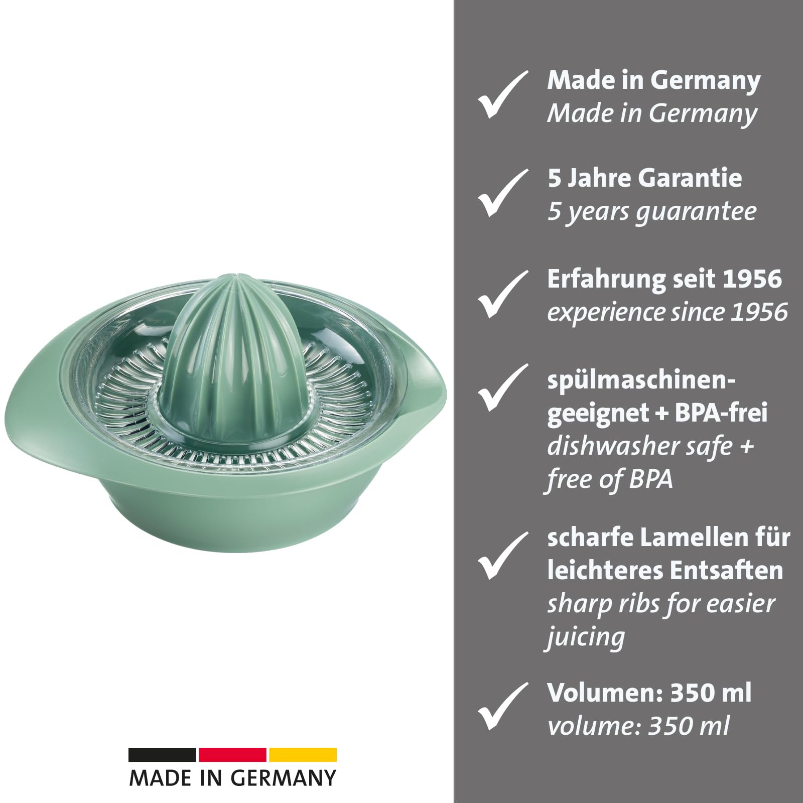 Westmark 3091227M Lemon Citrus Juicer with Container, Diameter: 18.7 cm, Capacity: 350 ml, Plastic, Limetta, Green