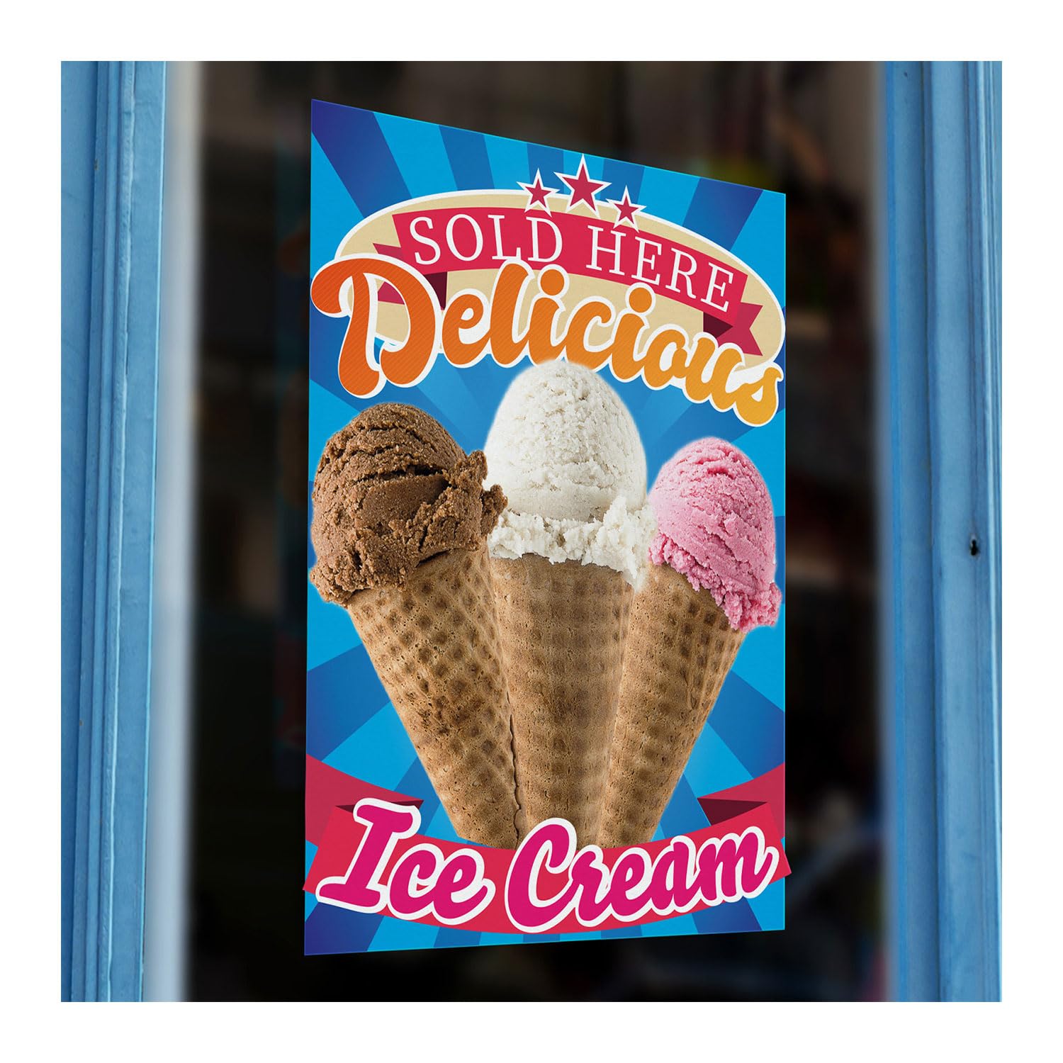 Delicious Ice Cream Sold Here Printed Vinyl Wall Window Sign Cafe Kiosk Self Adhesive high quailty Takeaway Restaurant Sticker Food