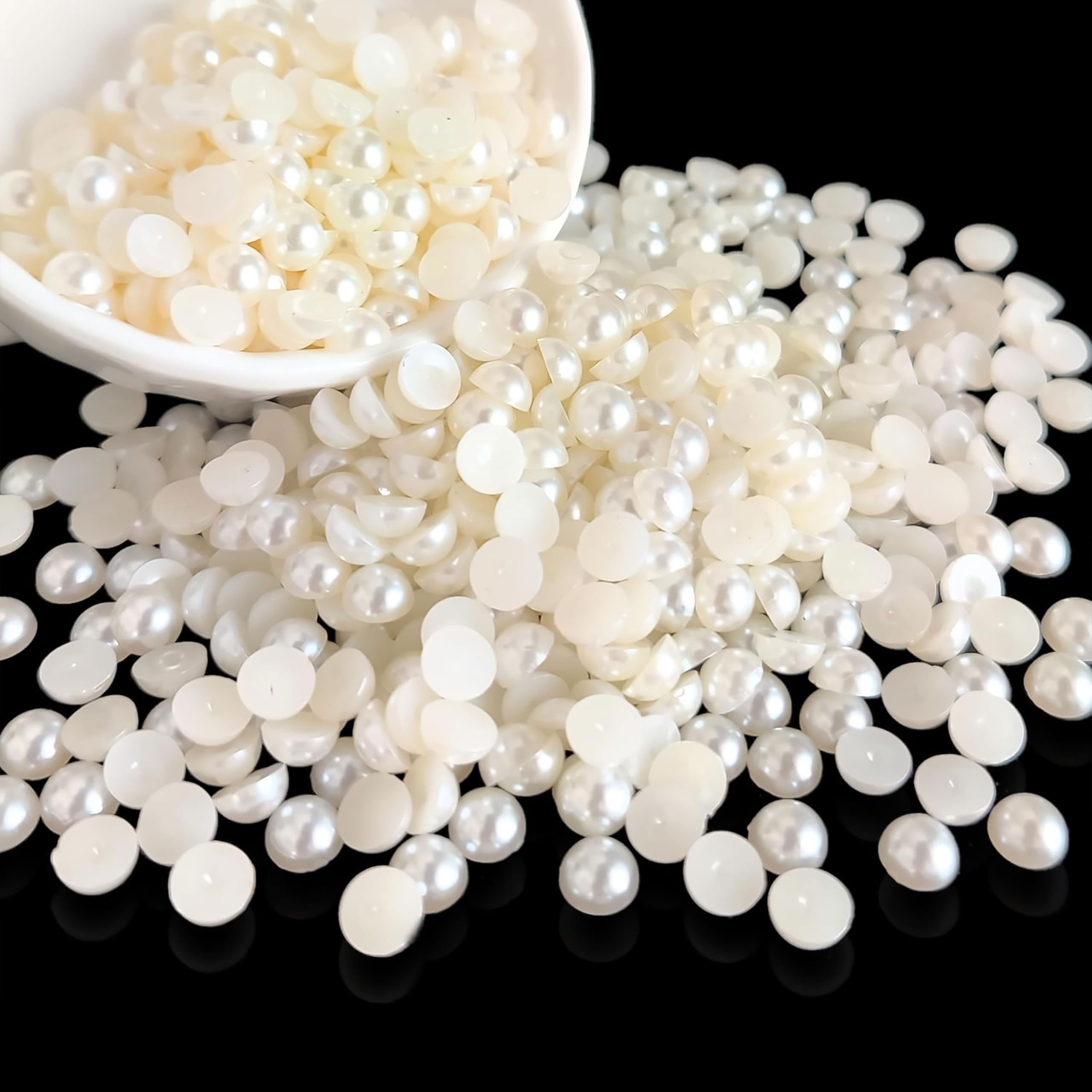 INDIKONB Half Cut Pearls for Craft | Off White Cream Colour Flat Back Beads for Jewelry Making and Crafts (Off White-8mm)-image-22
