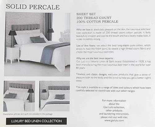 Miniatura 4 de Juego de sábanas Italia de 4 piezas, color blanco sólido con múltiples patrones, 100% algodón percal, lujo de 200 hilos TC (Solid Pon Pon, King