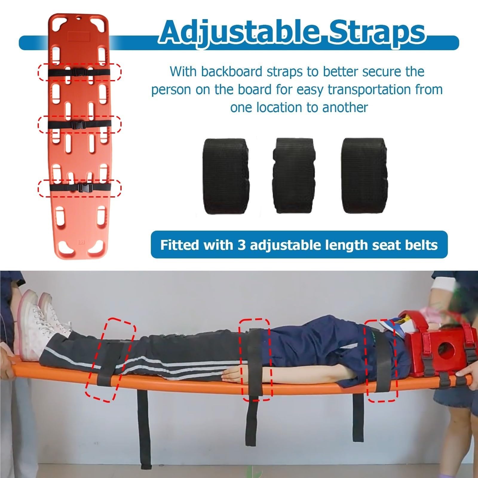 Tabla espinal portátil multiorificio con agarre para emergencias, Camilla de rescate Ligera, Sistema de fijación con correas ajustables, adecuada para Personal de, Green