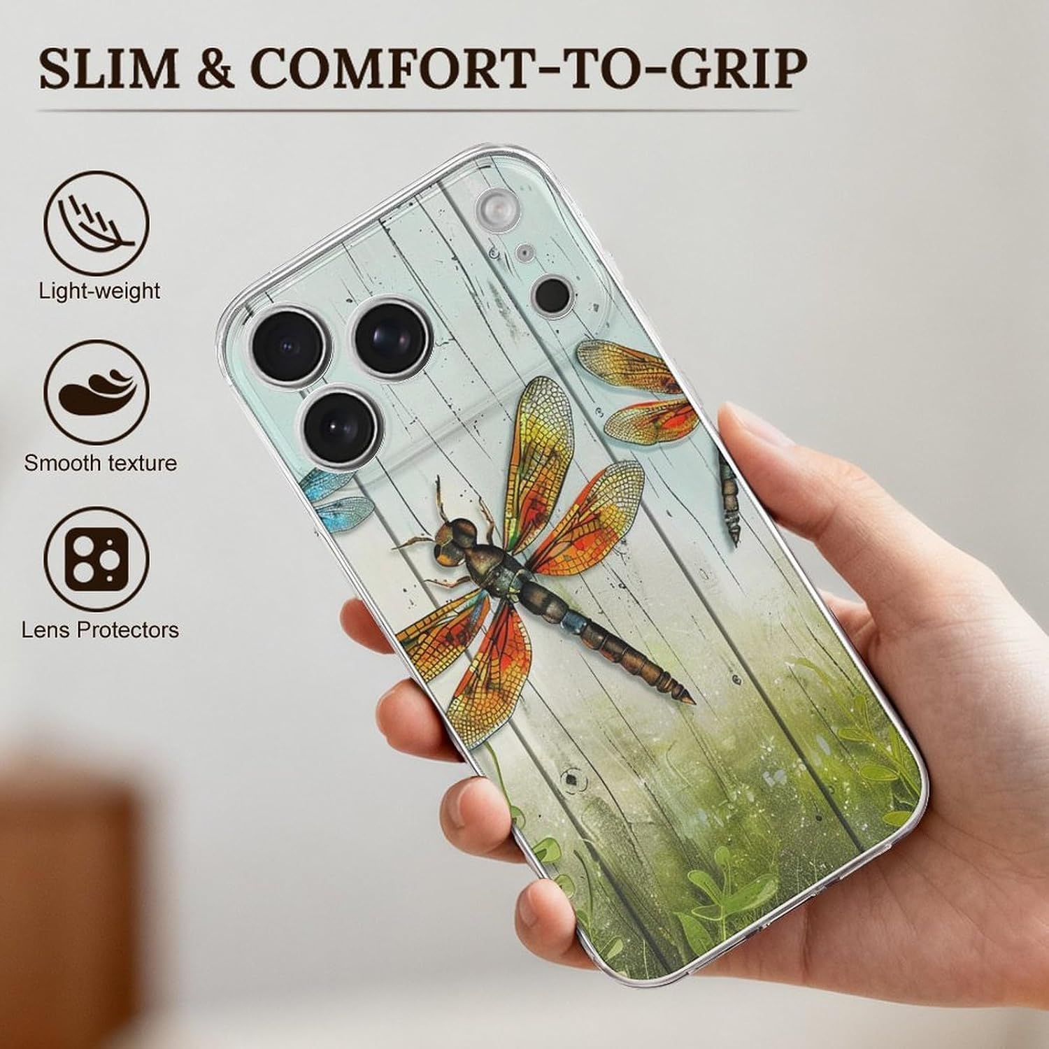 Clear Phone Case for iPhone 17 Pro Max Case, Dragonfly Fence Prints Shockproof TPU Cell Cover with Wireless Charging, Anti-Yellowing, Transparent image 3