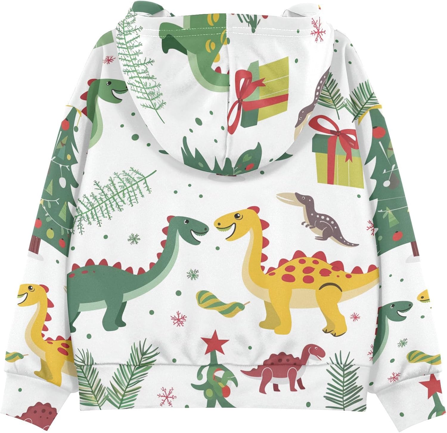 ZZXXB Dinosaur Christmas Tree Kids Sweatshirts Boys Girls Hooded Kangaroo Pocket Pullover Tops XS-XXL