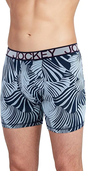 Jockey Men's Underwear Active Microfiber 5" Boxer Brief, Trailing Stripes, S