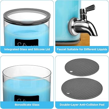 Glass Laundry Detergent Dispenser with Holder,1.1 Gallon Laundry Liquid Dispensers with Stainless-Steel Tap,Large Glass Fabric Softener Containers with Stand for Laundry Room Organization