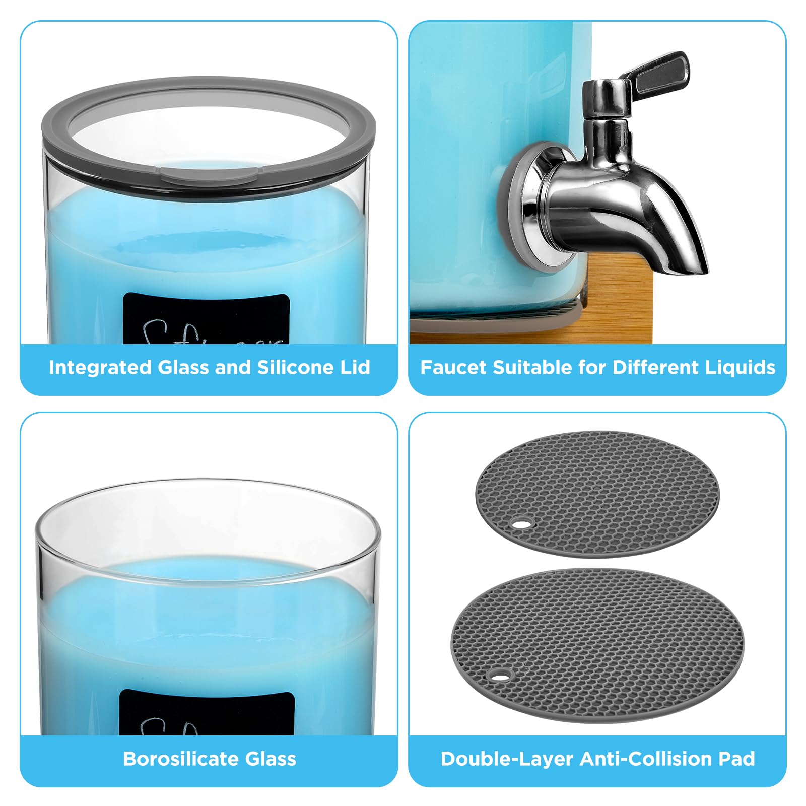 Dispensador de detergente de vidrio para lavandería, dispensador de líquido para lavandería con grifo de acero inoxidable, juego de 2 dispensadores de líquido, recipientes de vidrio para