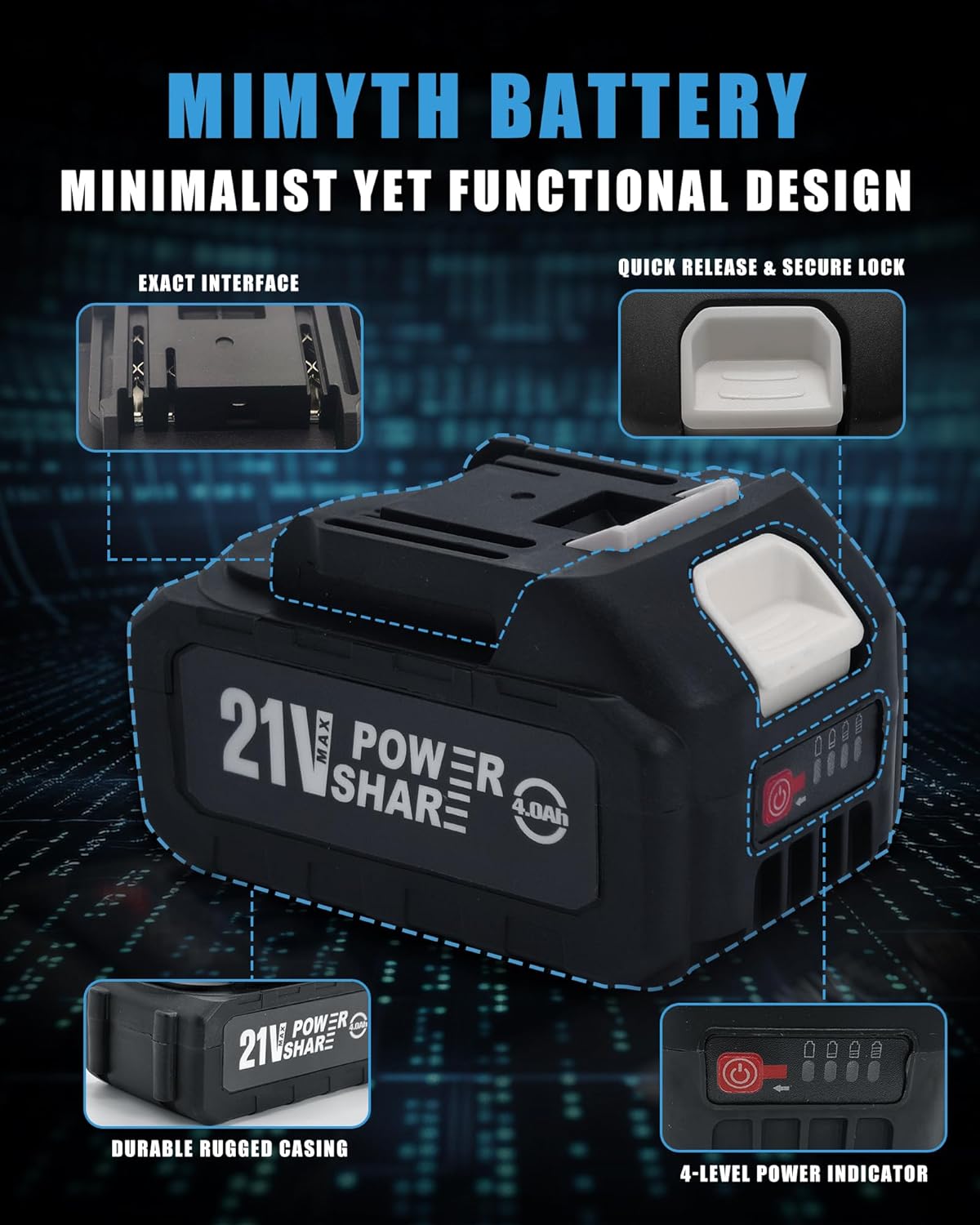 21V Battery Replacement & Supplement Cordless Power Tools (Cordless Pressure Washer, Cordless Pruning Shears), 21 Volt Lithium Battery with Power Chargers, Cordless Tool Battery Packs - Image 4