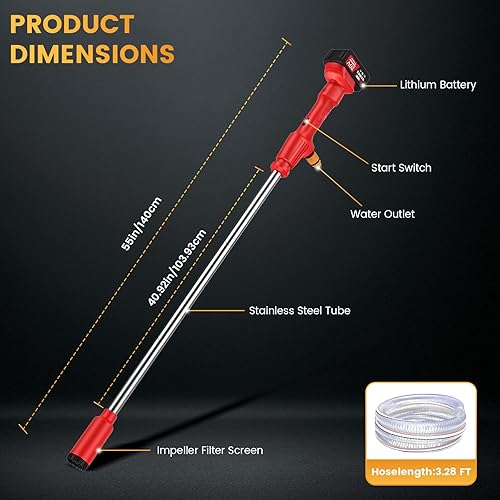 Miniatura 7 de Bomba de transferencia de agua inalámbrica, con 2 baterías de 4000 mAh y cargador, 720 GPH 32 pies de elevación máxima, bomba de sumidero portátil