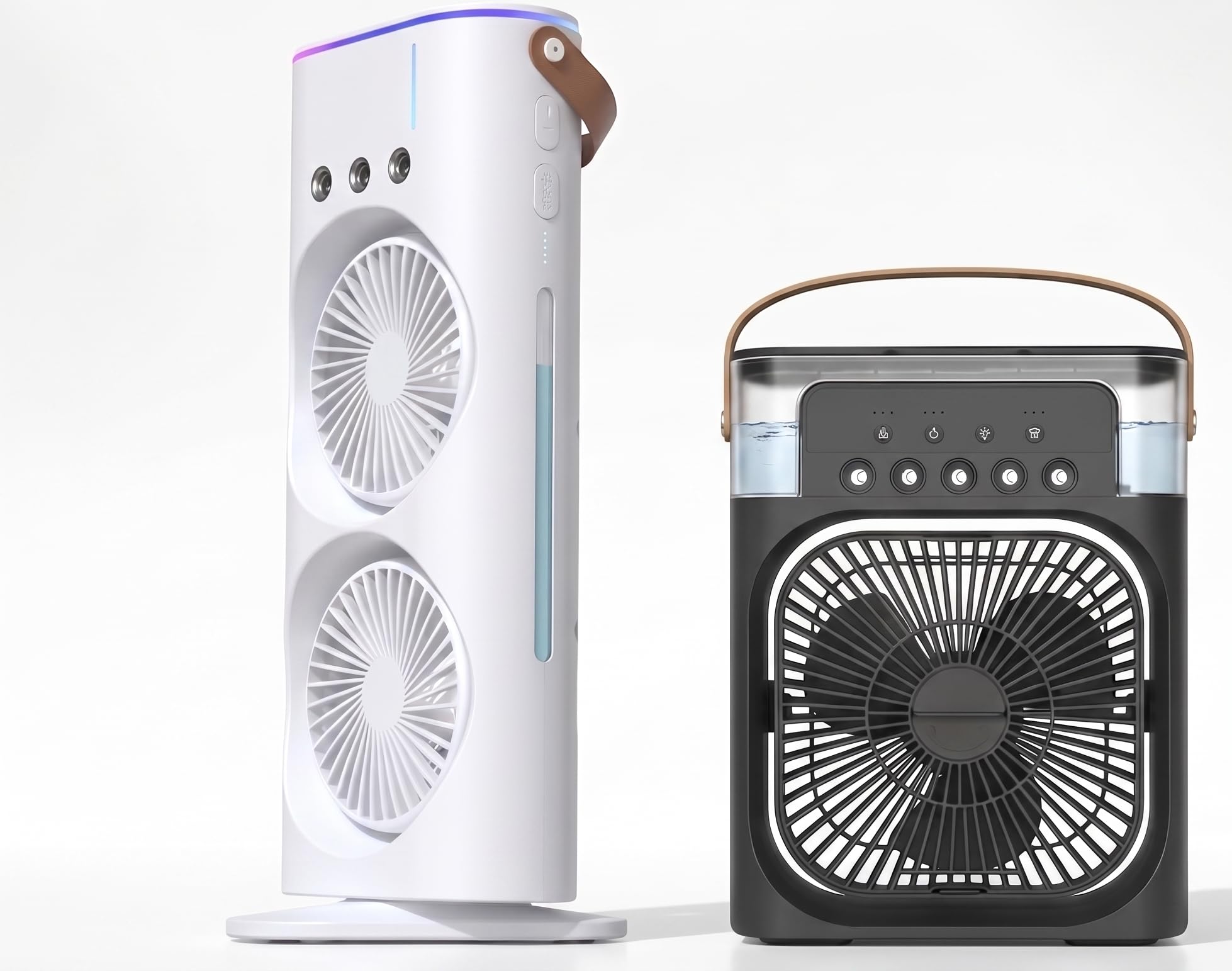 Portable Evaporative Misting Fan Combo Set 2-Piece Collection | Dual-Fan Tower Included, RGB Lighting, Desktop Cooler Included, Home & Office Use, Evaporative Cooling-image-16