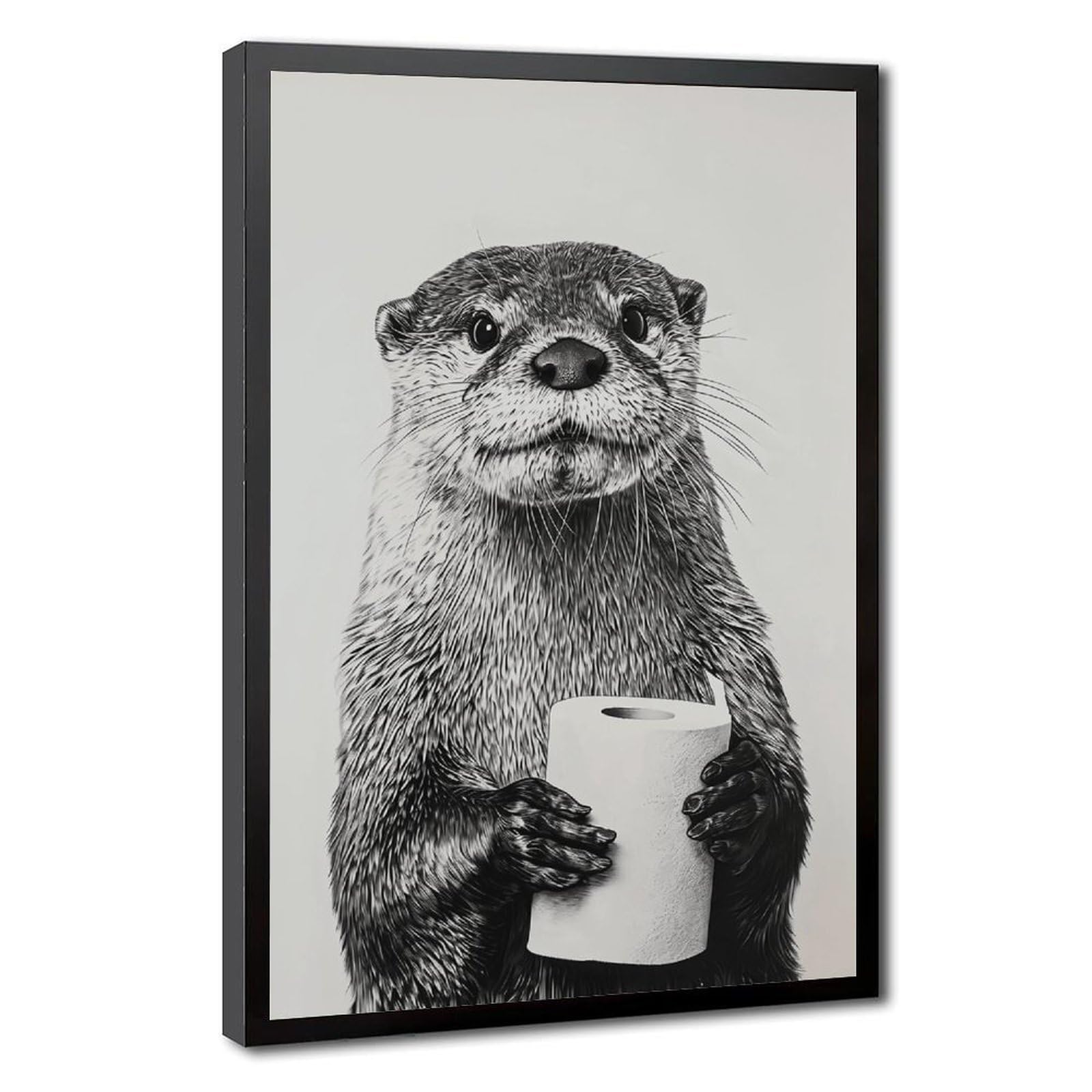 Otter Holding Toilet Paper Roll Canvas Poster for Bedroom Decor Gift
