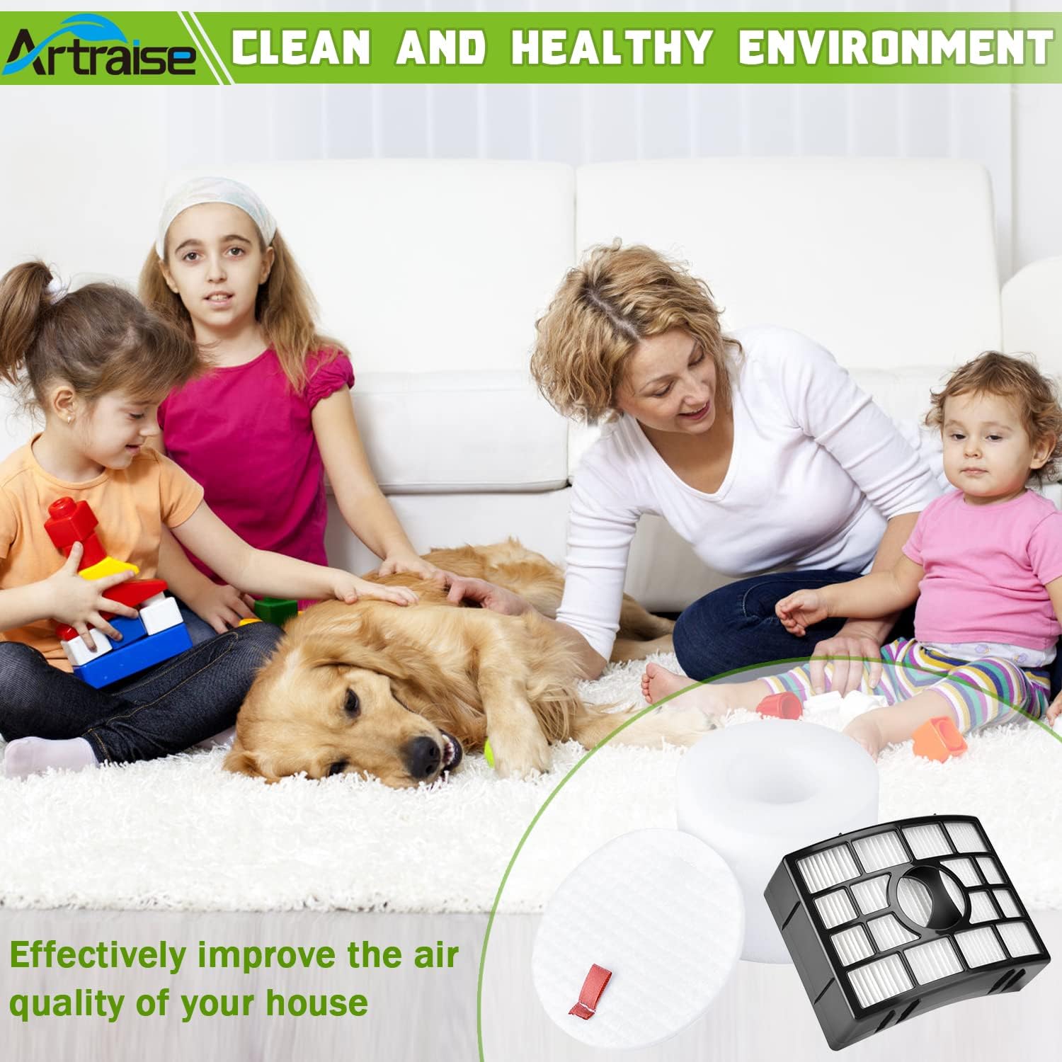 Artraise for Shark Rotator Vacuum Filter Replacement, Powered Lift Away AZ1002 NV650 NV650W NV651 NV652 NV750 NV750W NV751 NV752 AX950 AX950 AX951 AX952 Cleaner Filters, Replaces Parts XFF650 & XHF650 -