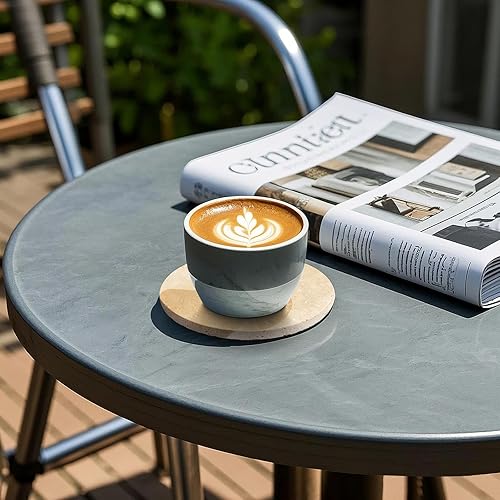 Miniatura 7 de Juego de 6 posavasos de travertino italiano, estilo rústico, neutro, estilo mármol, para decoración de mesa auxiliar, posavasos redondos porosos