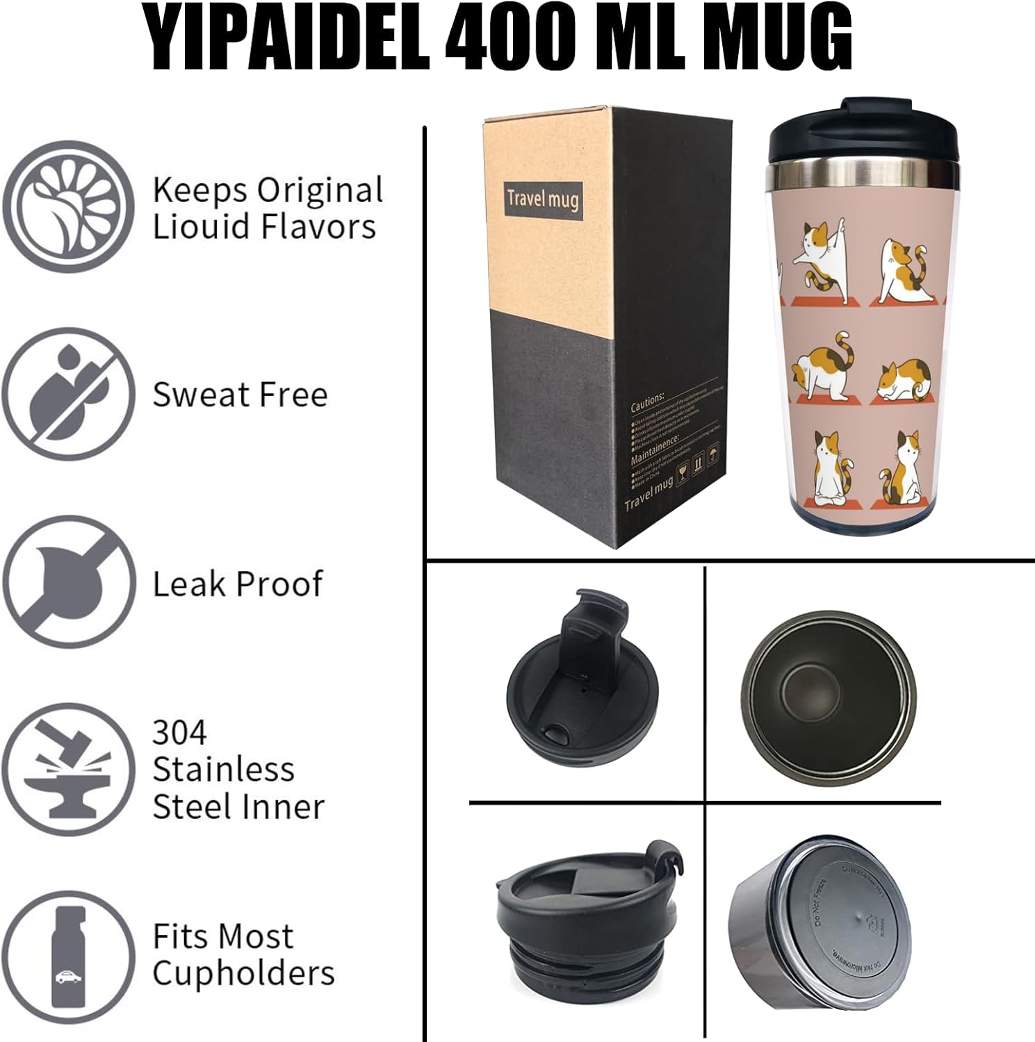 Cat Yoga Lady 13 OZ Vacuum Insulated Tumbler - Funny Yoga Lady Coffee Travel Mug with Flip Lid, Insulated Cup for Cat Lovers, Mom, Sister, Gift for Her (Birthday/Christmas) - Image 3