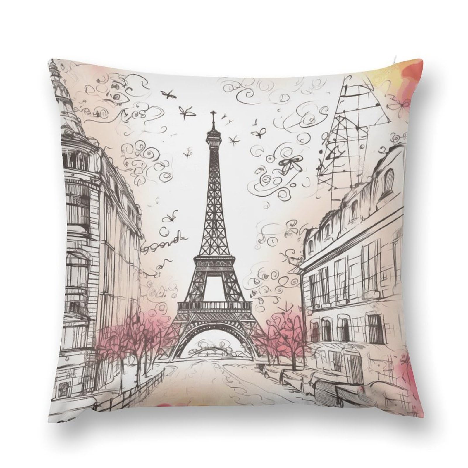 VstaDank French Paris Tour Eiffel Tower Throw Pillow Cover with Hidden Zipper Farmhouse Couch Pillow Cover Cozy Soft Short Plush Cushion Case Fashion Square Decorative Pillow Cover for Living Room