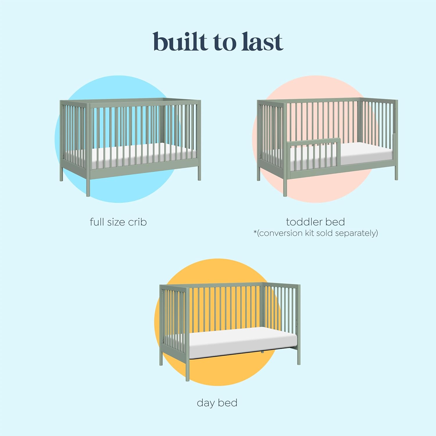 Davinci, Birdie 3-in-1 Convertible Crib, Light Sage, Easy Assemble, Greenguard Gold Certified