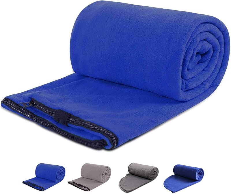 Fleece Sleeping Bag Liner for Adult, Navy Blue | Warm or Cold Weather 75" Long Full Sized Zipper Camping Blanket Liner with Bag for Outdoor Indoor Used