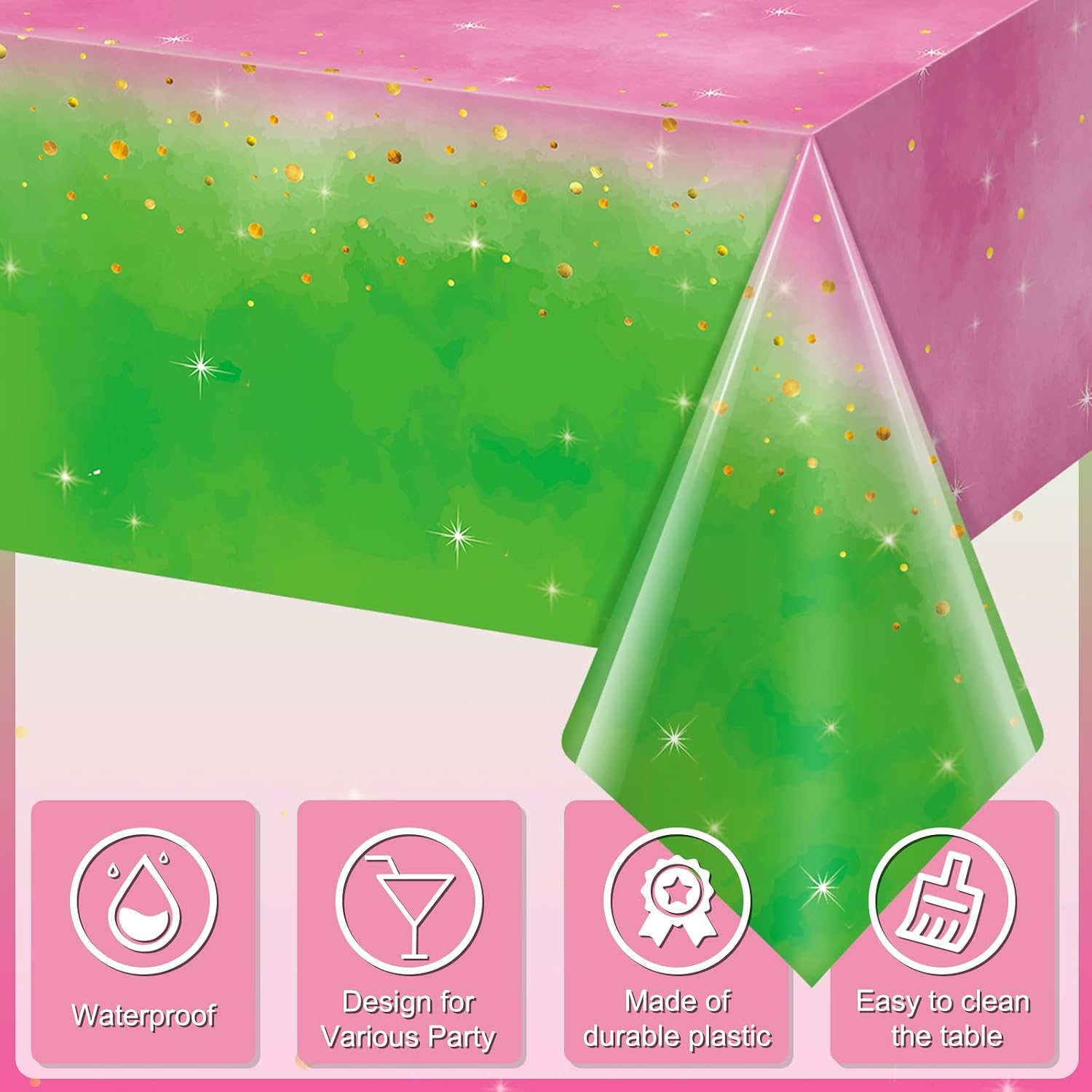 6pcs 54x108Inch Witch Party Decorations Tablecloth,Pink and Green Disposable Rectangle Plastic Table Cloth,Witch Theme Table Cover for Kids Baby Shower Wedding Birthday Party Supplies Decors image 3