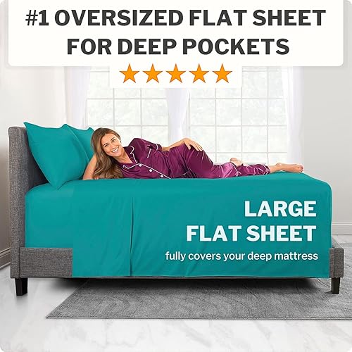 Miniatura 2 de Juego de sábanas tamaño Queen de bolsillo extra profundo, 4 piezas, 21 pulgadas, sábana encimera de gran tamaño, sábana bajera y 2 fundas para