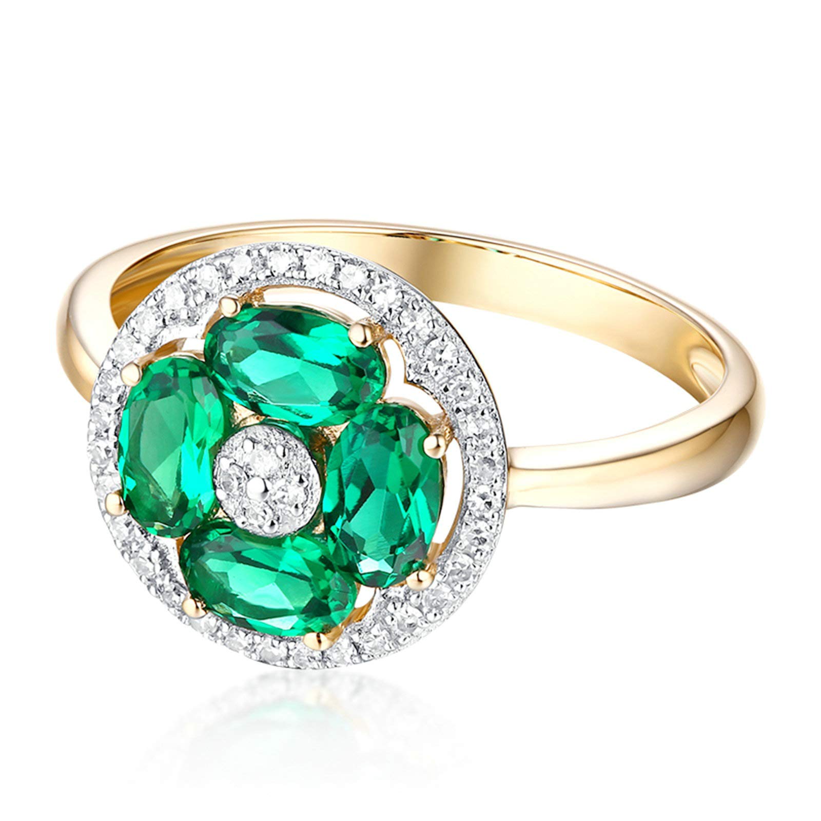 Beydodo Pierścionek damski złoty 750 Diamond Halo ze szmaragdem 0,66 ct pierścionek zaręczynowy złoty pierścionek ślubny e 18 karatów (750) żółte złoto, 54 (17,2), colore: złoto, cod. TLLWGZ2859