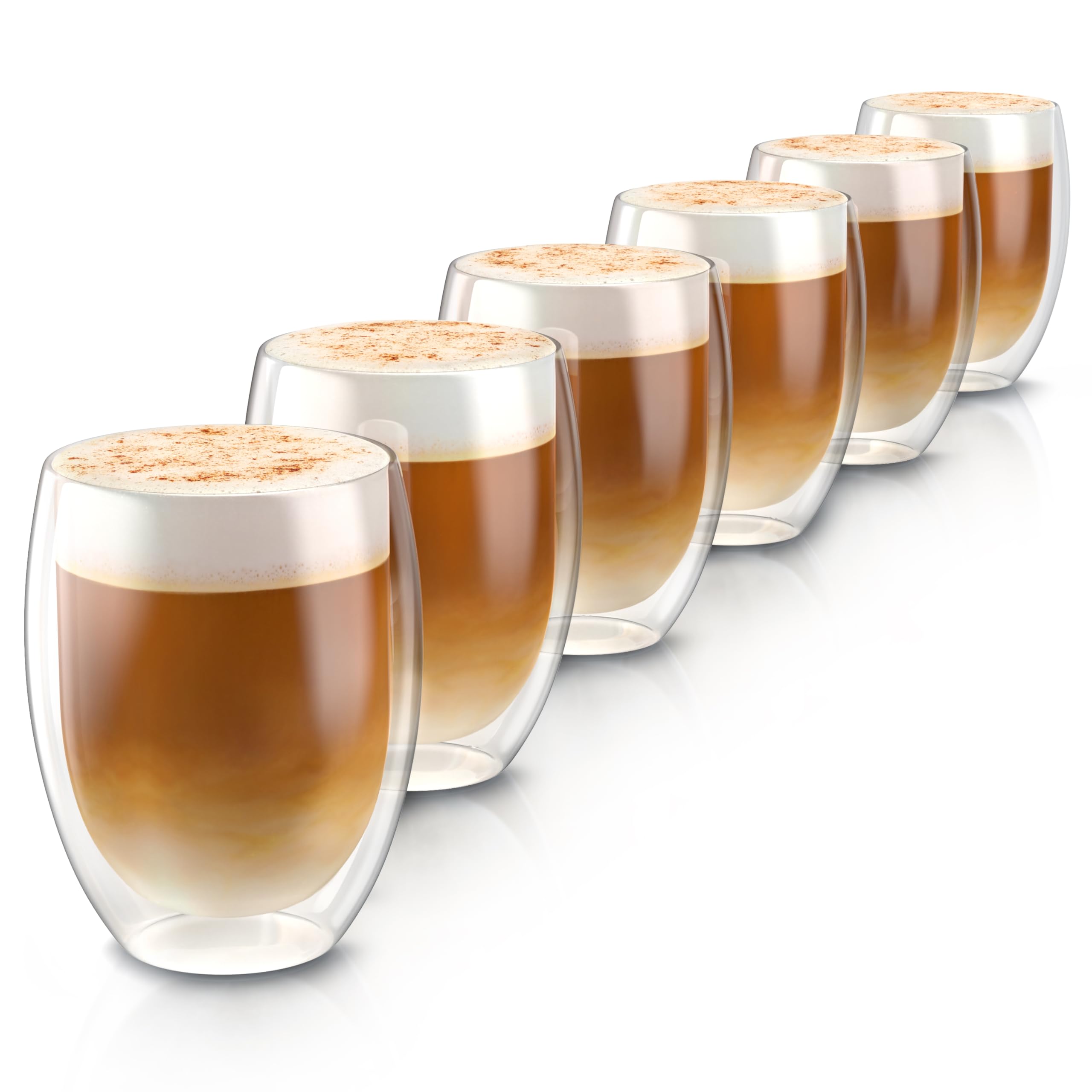 Arendo - doppelwandige Trinkgläser 350ml - Latte Macchiato Cappuccino Tee - 6er Set – Doppelwandglas - Thermotassen - spülmaschinengeeignet - Teetasse Kaffeetasse - Thermogläser