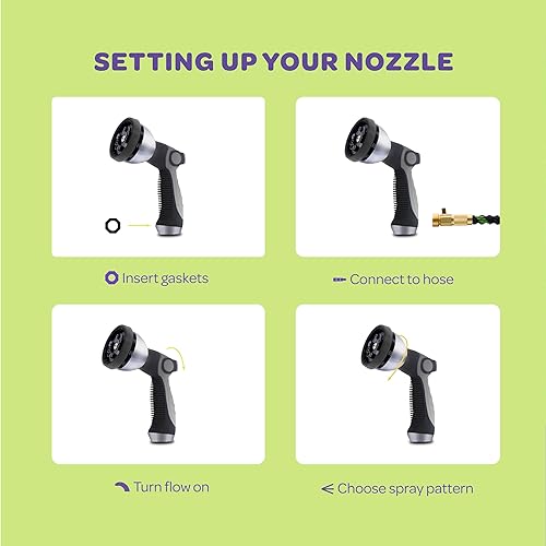 Miniatura 5 de Boquilla de manguera, plateado, pulverizador resistente, 10 patrones de riego ajustables, control con pulgar, ergonómico, para manguera de jardín,