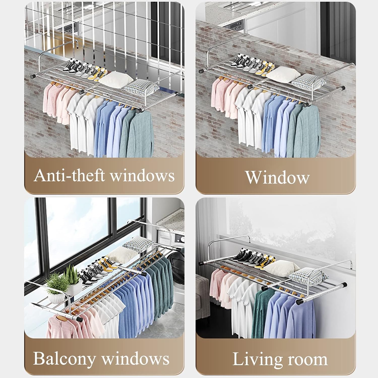 Clothes Airer Indoor Folding Retractable Drying Rack Clothing, Portable Laundry Racks for Drying Clothes Towels Bed Linen,Used As A Balcony Shelf F,Silver 68