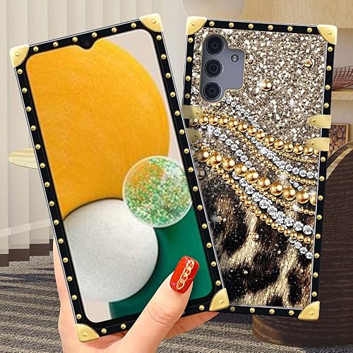 Miniatura 4 de DAIZAG Funda compatible con Samsung Galaxy A13 5G, B Leopard Chain Diamond Case Luxury Elegant Women Girls Metal Decor Corner Classic Retro Soft TPU
