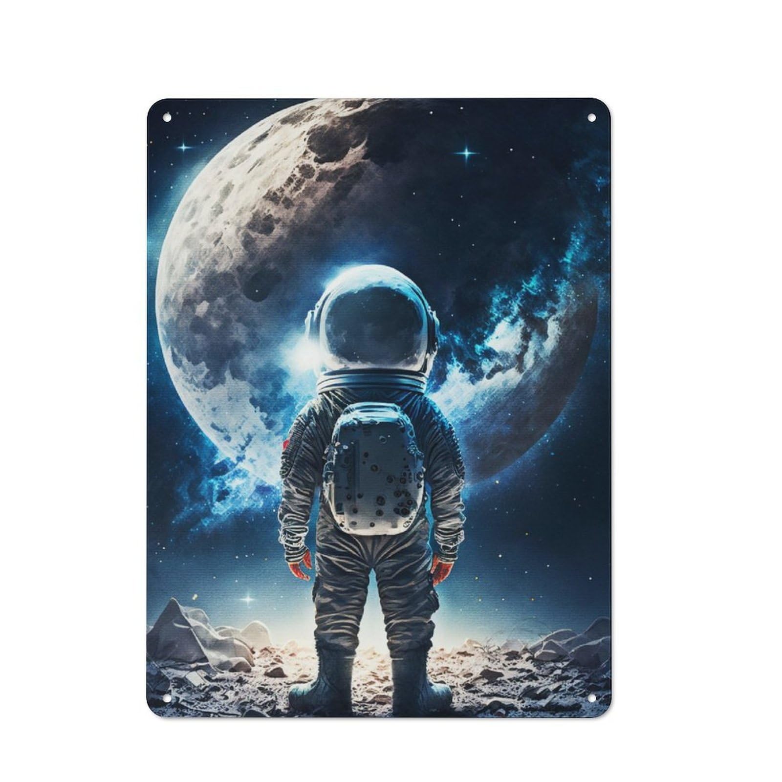 Junmoney Boys Little With Astronaut Tin Wall Plaque 40X30cm With For Pub Or Café, For Collectors Of Retro Metal Wall Decor