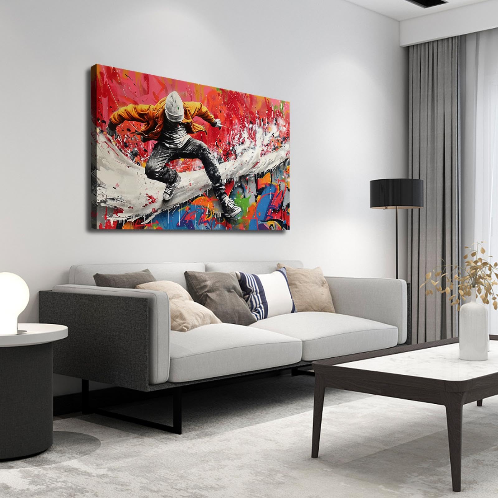 Hip Hop Stile Tela di canapa Arte della parete Sport Teen Tela di canapa Stampa Decorazione della parete Graffiti Poster Artwork per la camera da letto della stanza dei giochi 70x110cm Innerframe