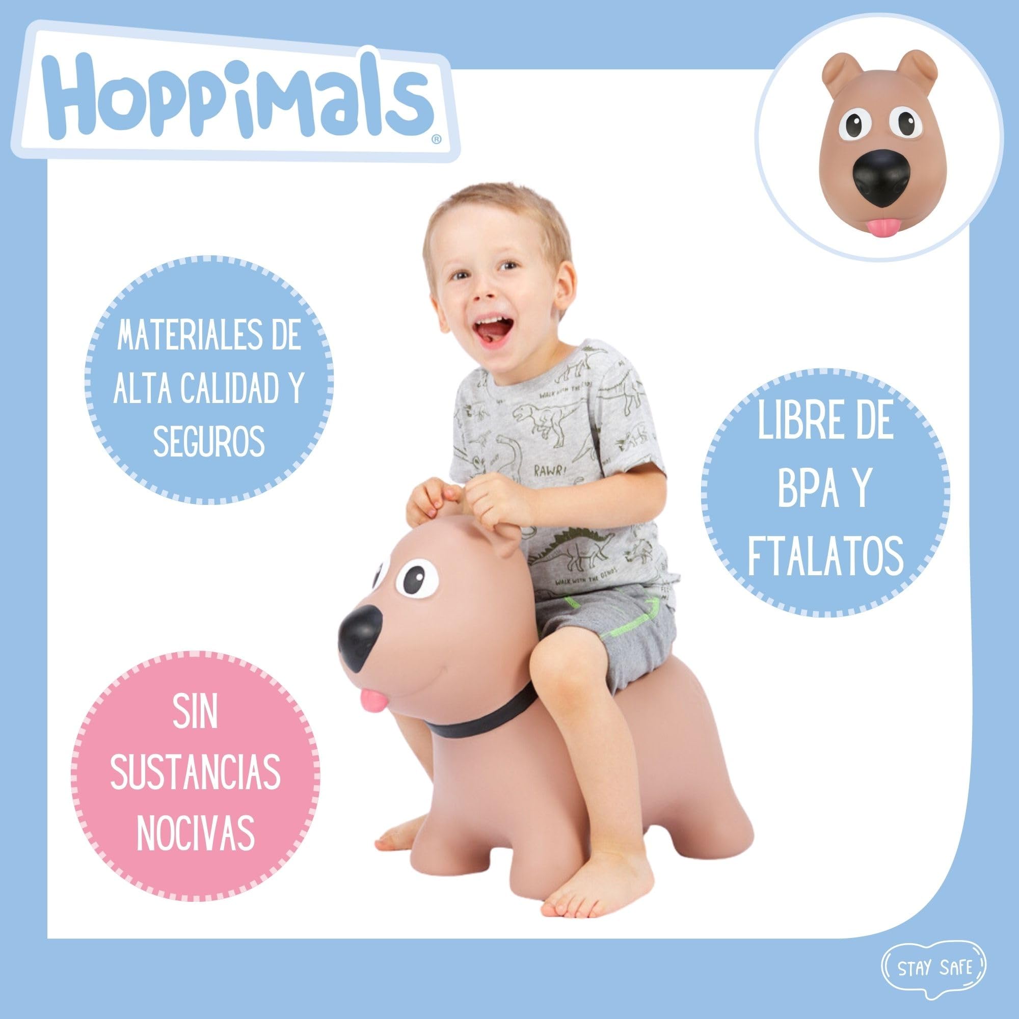 Tootiny, Juguete Hinchable para Saltar y Jugar para Niños Mayores de 1 año, Perro MARRÓN, Bomba Incluida en Nuestra Caja Regalo. Juguete Duradero Incentivar y Ayudar a Andar.