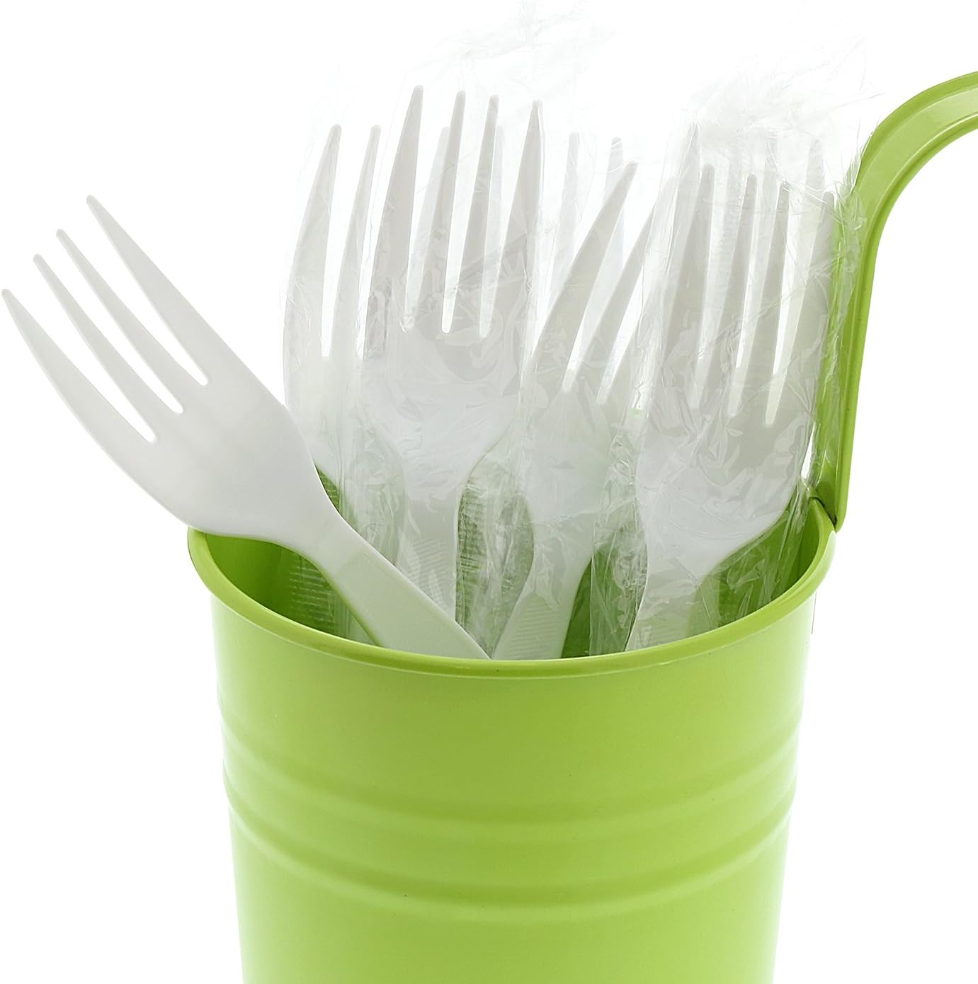 AmerCare Medium-Heavy Weight White Polystyrene Forks, Individually Wrapped, Case of 1000