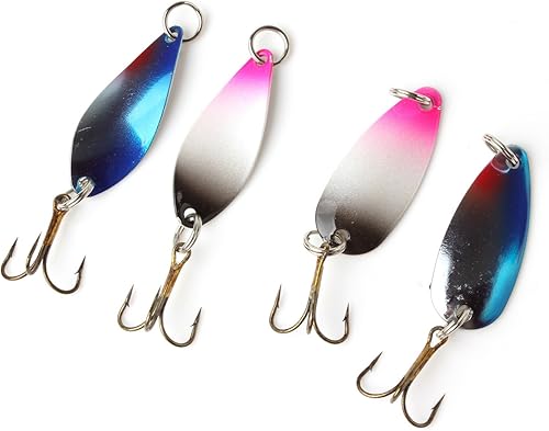 Miniatura 4 de OriGlam Feliz día de compras 30 señuelos de pesca coloridos de metal giratorio, cebos minnow, cuchara giratoria de metal, cebos duros, anzuelos de