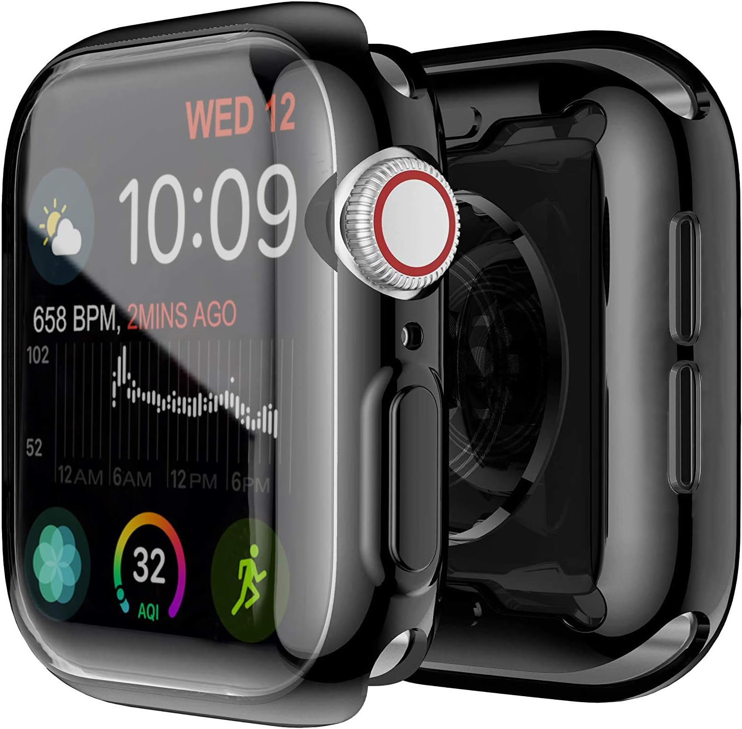 YoLin[2-Pack] All-around TPU Screen Protector Compatible with Apple Watch Series 6/ SE/Series 5 / Series 4 40mm, Soft Protective Case For iwatch 40mm (1 Black + 1 Transparent)