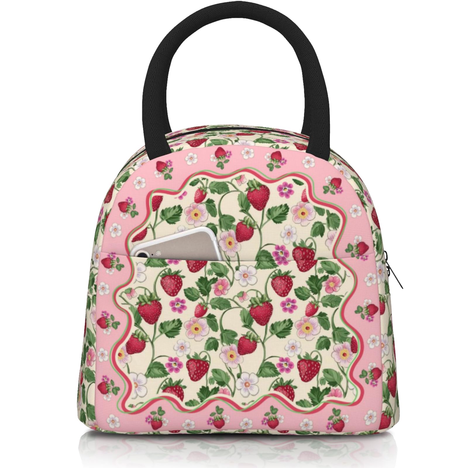 Nebrpio Strawberry Lunch Bag for Women Men Reusable Insulated Cute Strawberry Lunch Box Adult Large Capacity Leakproof Portable Cooler Lunchbox for