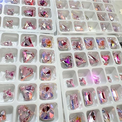 Miniatura 5 de Dornail 25 piezas de diamantes de imitación y dijes rosas para uñas, formas brillantes de mariposa y corazón, diamantes rectangulares y diamantes