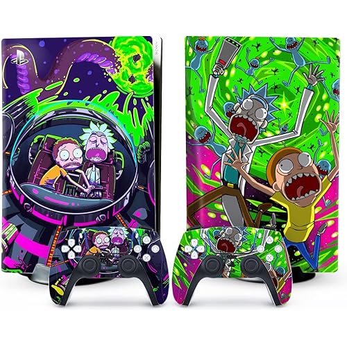 Toxxos PS5 Skin Disc Edition Anime Console and Controller Vinyl Cover Skins Wraps for PlayStation 5 Disc Version CD-ROM Version Purple and Green