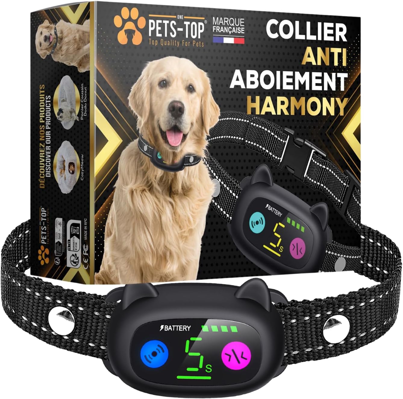 One PETS-TOPAnti-Bark Dog Collar, Effective Barking Control Collar for Small, Medium, Large Dogs - Adjustable, Vibrating and Beeping Dog Collar
