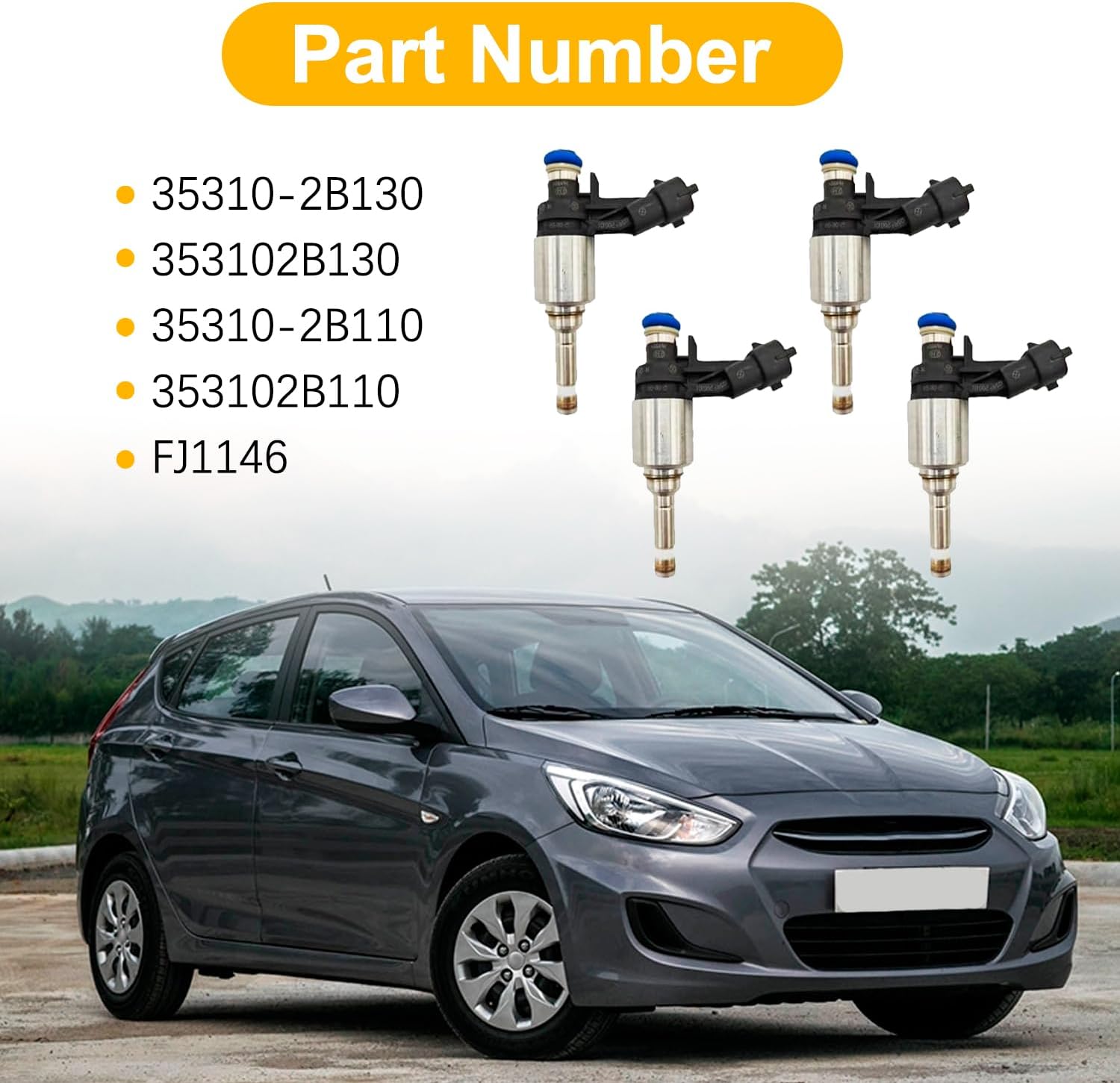 4PCS Fuel Injectors Set Fit for Accent Kia Rio 1.6L l4 2012-2016 Replaces 35310-2B130 35310-2B110