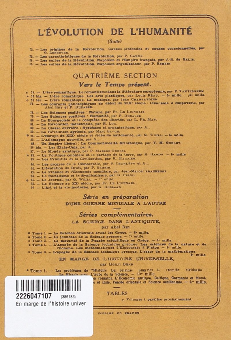 Henri Berr - En Marge De L'Histoire Universelle T.1 - 1934 - La Renaissance Du Livre - Beau Livre Ancien